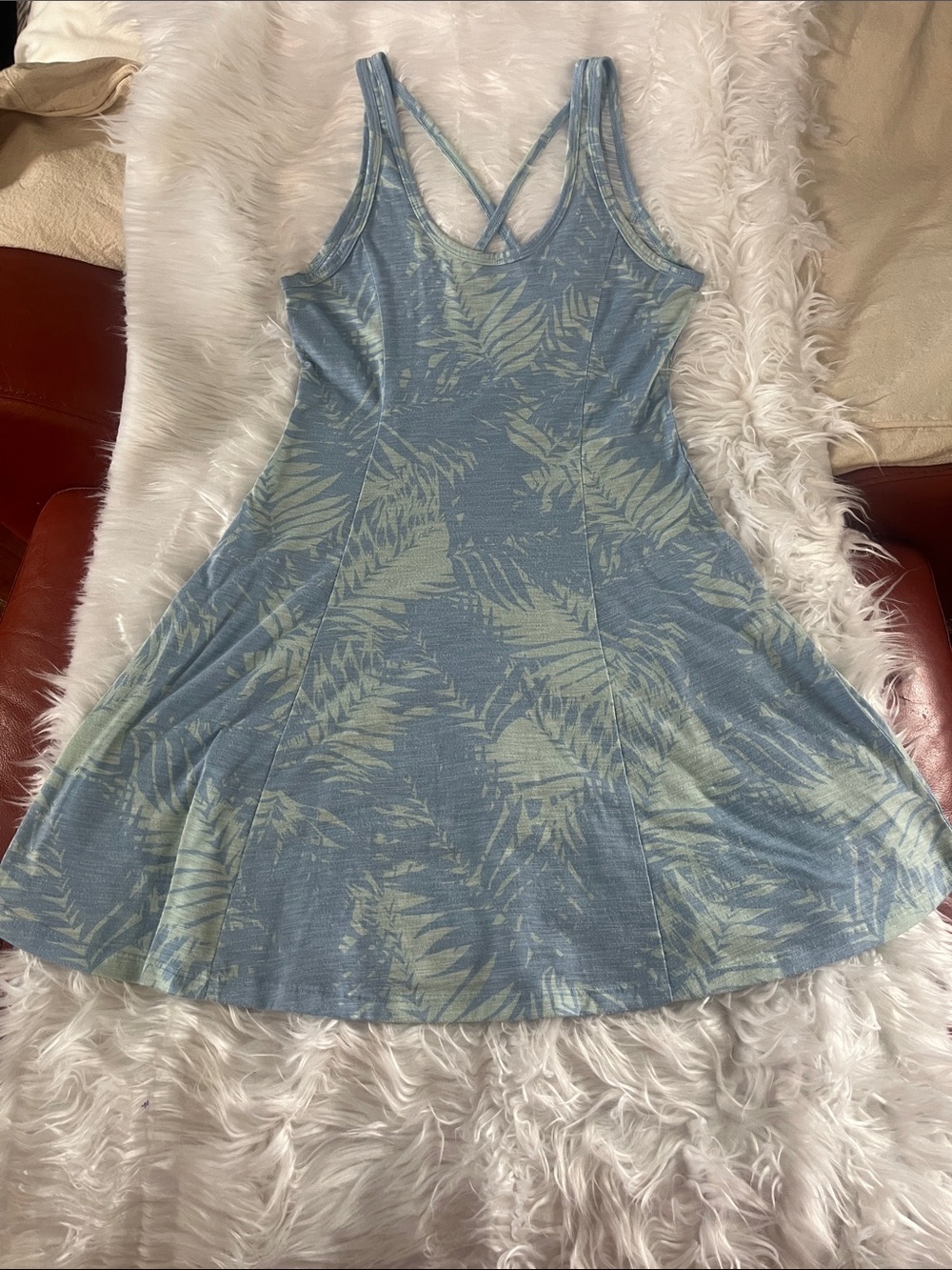 Salt Life Blue Palm-Print Crisscross Back Mini Dress
